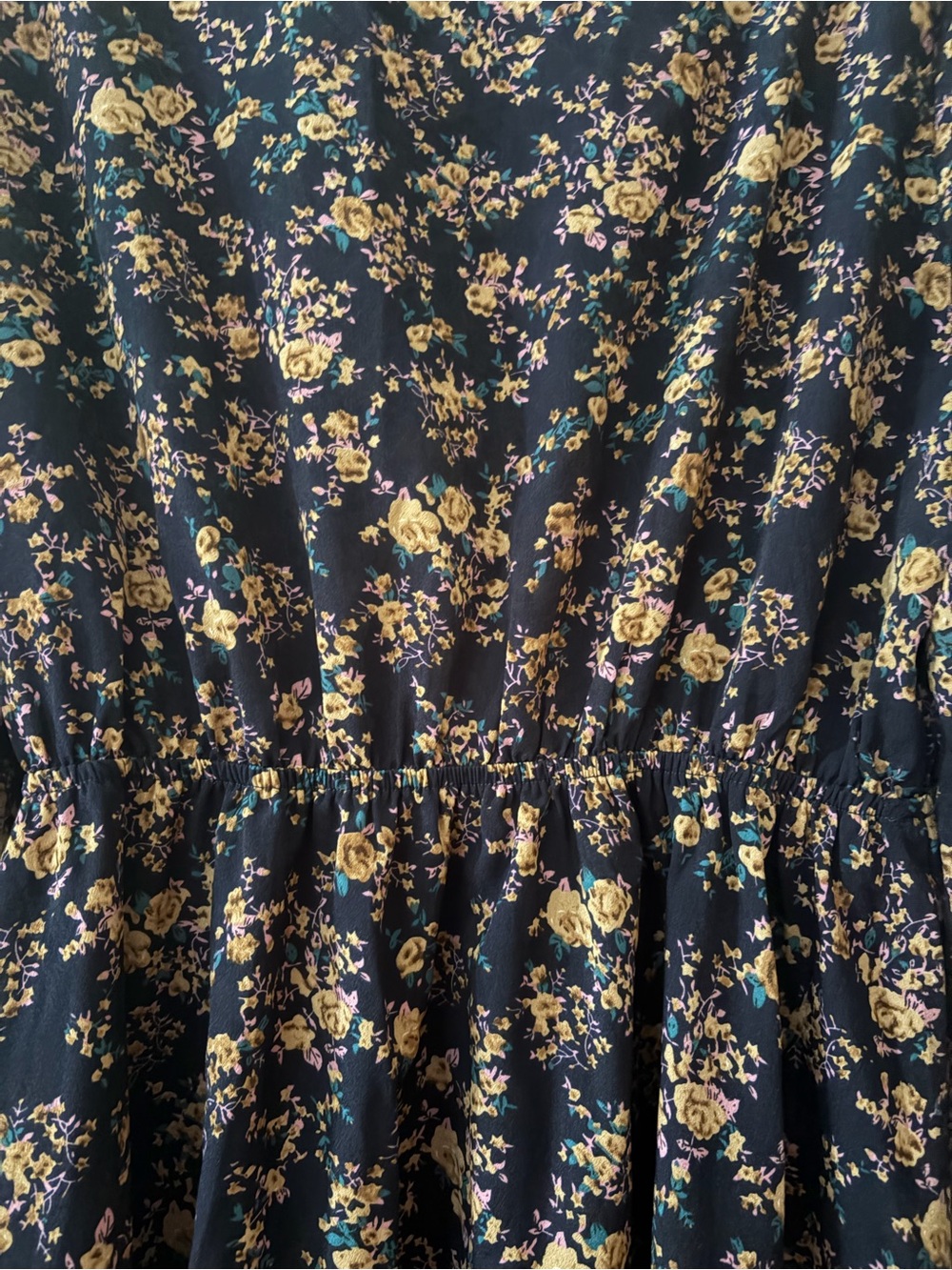Cupshe navy floral long sleeve v-neck boho fit and flare dress size large NWT - Picture 13 of 14